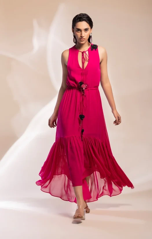 Fuschia ruffled float dress